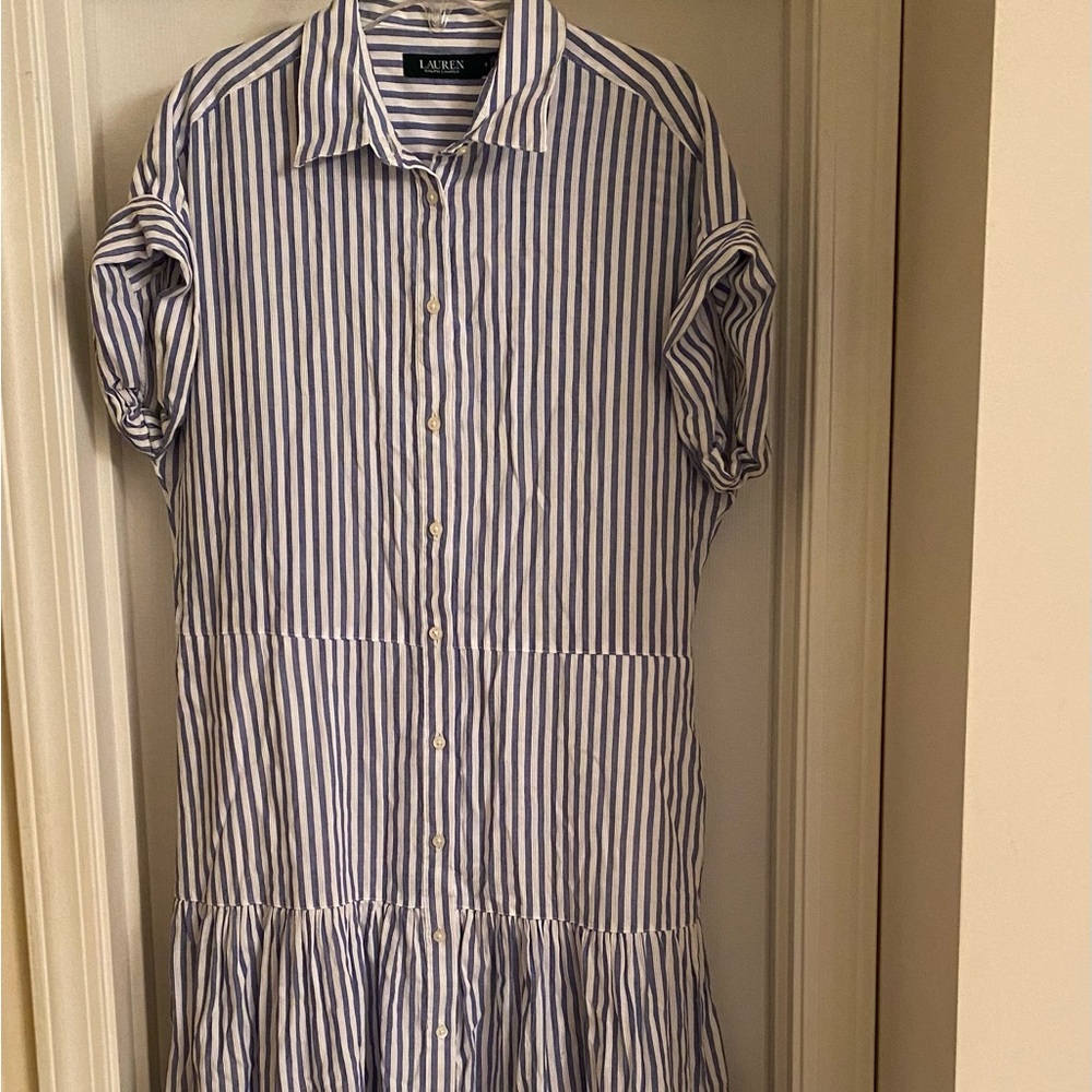 Lauren Ralph Lauren Blue White Striped Shirtdress Cotton Breathable Cruise